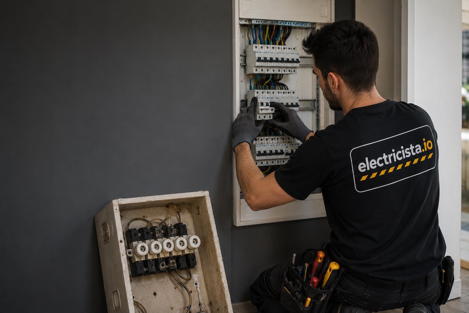 Cambio de cuadro eléctrico en Barcelona: seguridad al día en una mañana: electricistas de electricista.io en plena intervención