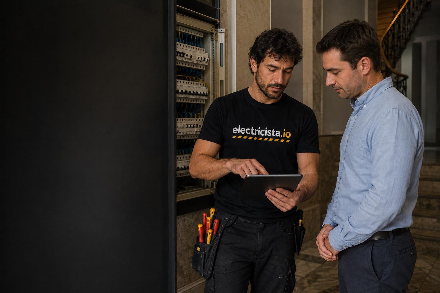 Electricistas para empresas y comunidades en Barcelona: electricistas de electricista.io en plena intervención